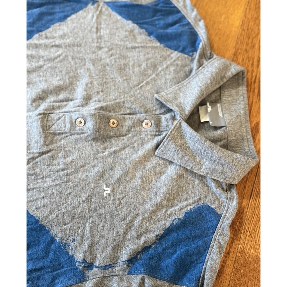 J.Lindeberg Polo Mens Large Gray Blue Diamond Argyle Shirt Cotton Golf